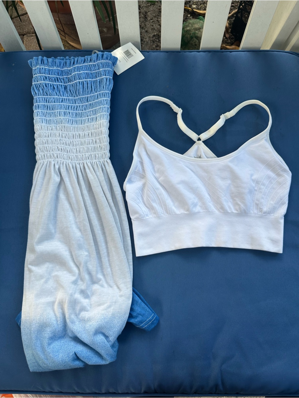 Light Blue Ombre Smocked Maxi Dress & White Bralette Set Size Small